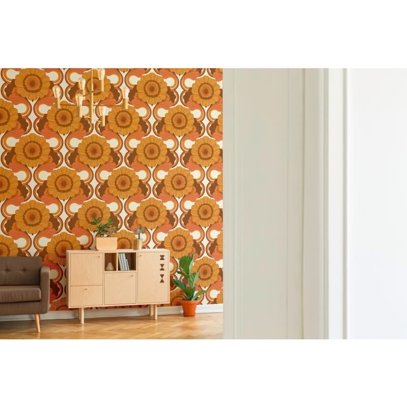 Retro-Blumentapete Gelb Braun Rosa - Mustertapete floral - Vliestapete AS-Creation (395304)