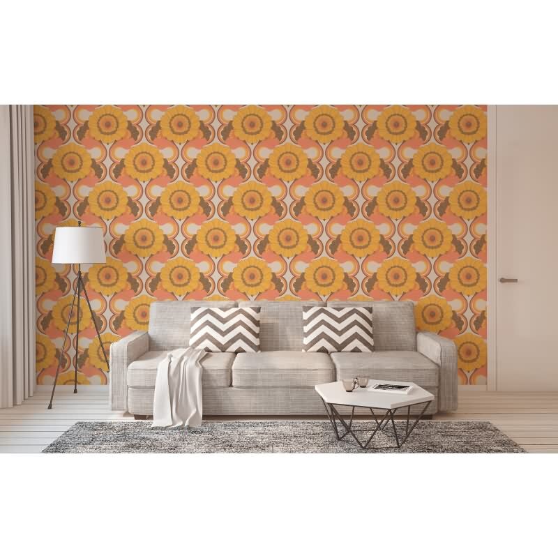 Retro-Blumentapete Gelb Braun Rosa - Mustertapete floral - Vliestapete AS-Creation (395304)