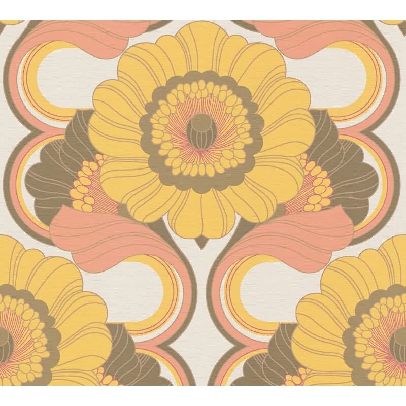 Retro-Blumentapete Gelb Braun Rosa - Mustertapete floral - Vliestapete AS-Creation (395304)