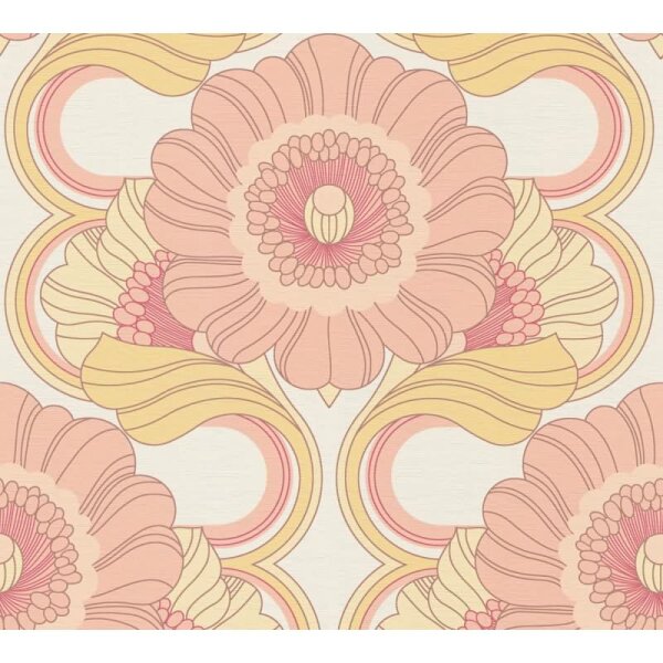 Retro-Blumen Tapete Rosa Gelb Creme - Muster Tapete floral - Vlies Tapete AS-Creation (395305)