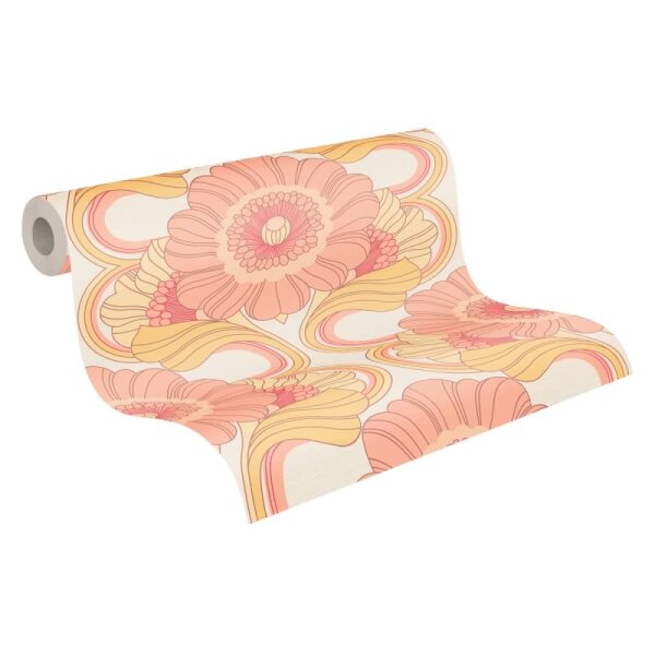 Retro-Blumen Tapete Rosa Gelb Creme - Muster Tapete floral - Vlies Tapete AS-Creation (395305)