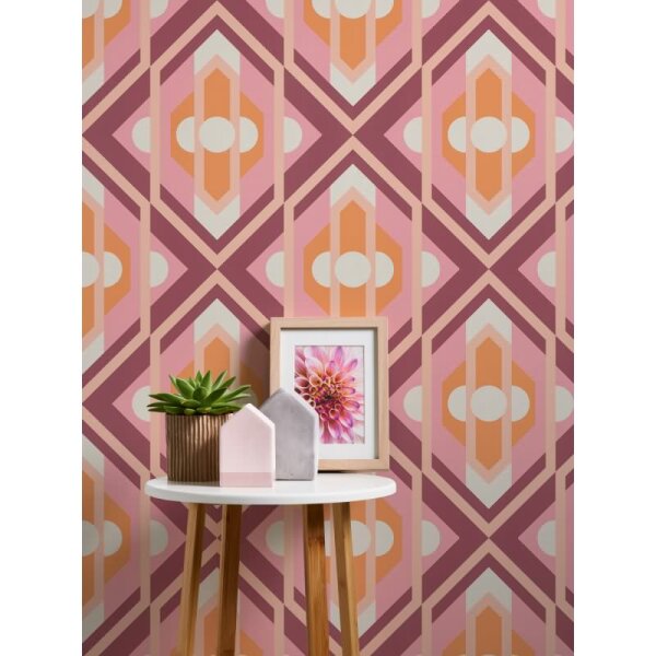 Retro-Tapete Geometrisch Rosa Orange - Mustertapete 70er Jahre - Vliestapete AS-Creation (395311)