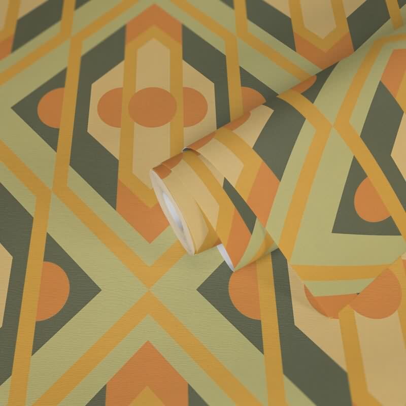Retro Tapete Geometrisch Grün Gelb Orange - Muster Tapete 70er Jahre - Vlies Tapete AS-Creation (395312)