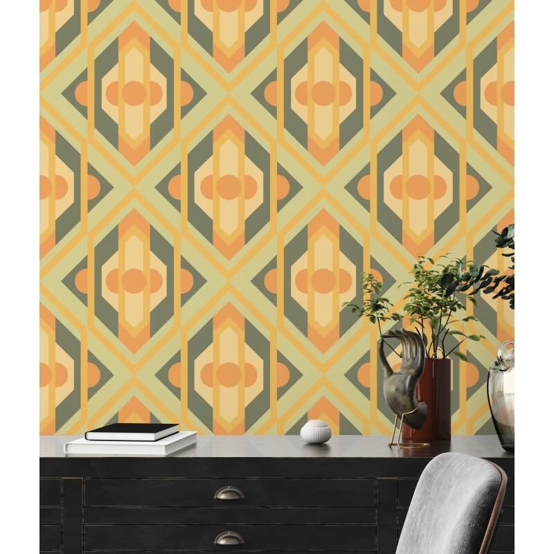 Retro Tapete Geometrisch Grün Gelb Orange - Muster Tapete 70er Jahre - Vlies Tapete AS-Creation (395312)