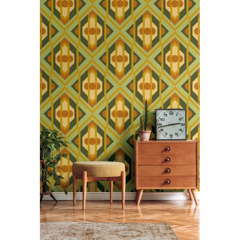 Retro Tapete Geometrisch Grün Gelb Orange - Muster Tapete 70er Jahre - Vlies Tapete AS-Creation (395312)