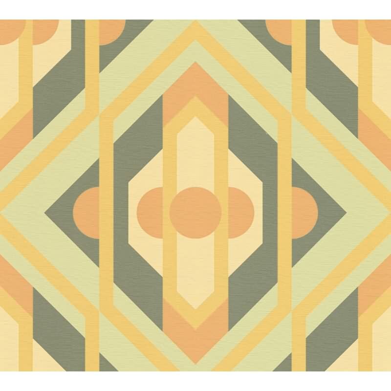 Retro Tapete Geometrisch Grün Gelb Orange - Muster Tapete 70er Jahre - Vlies Tapete AS-Creation (395312)