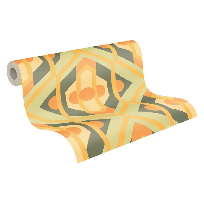 Retro Tapete Geometrisch Grün Gelb Orange - Muster Tapete 70er Jahre - Vlies Tapete AS-Creation (395312)