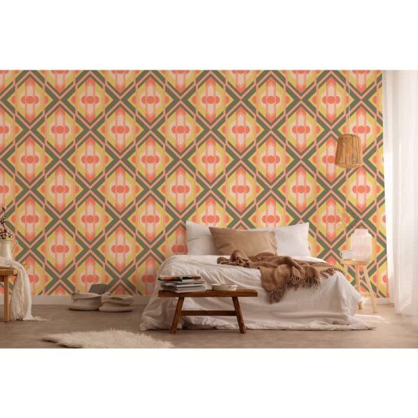 Retro-Tapete Geometrisch Koralle Gelb Grün - Mustertapete 70er Jahre - Vliestapete AS-Creation (395313)