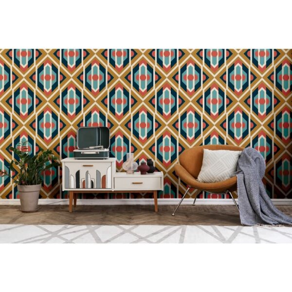 Retro Tapete Geometrisch Blau Senfgelb Rosa - Muster Tapete 70er Jahre - Vlies Tapete AS-Creation (395314)