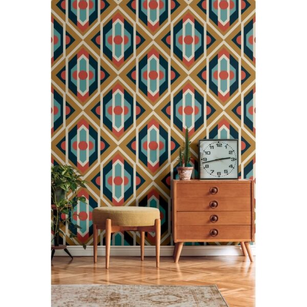 Retro Tapete Geometrisch Blau Senfgelb Rosa - Muster Tapete 70er Jahre - Vlies Tapete AS-Creation (395314)