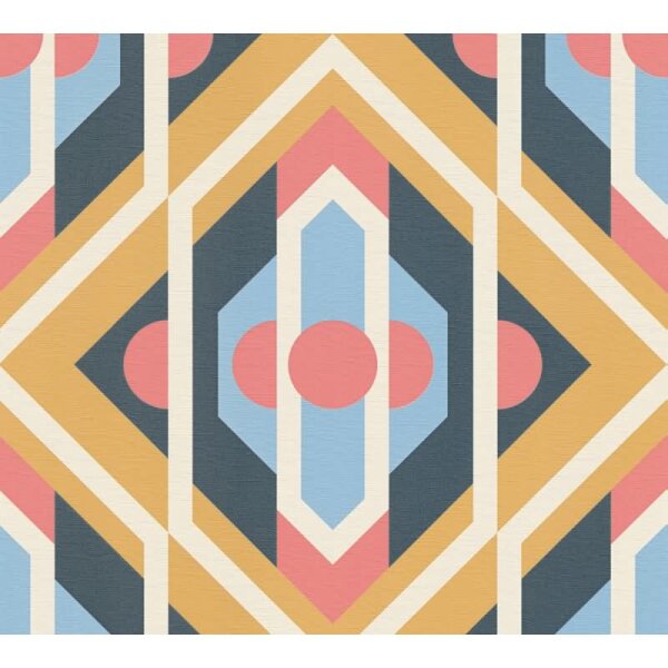 Retro Tapete Geometrisch Blau Senfgelb Rosa - Muster Tapete 70er Jahre - Vlies Tapete AS-Creation (395314)