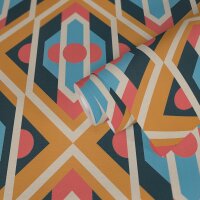 Retro Tapete Geometrisch Blau Senfgelb Rosa - Muster...