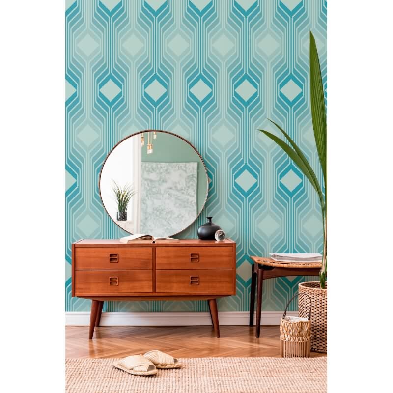 Retro-Tapete Geometrisch Blau Weiß - Mustertapete 70er Jahre - Vliestapete AS-Creation (395321)