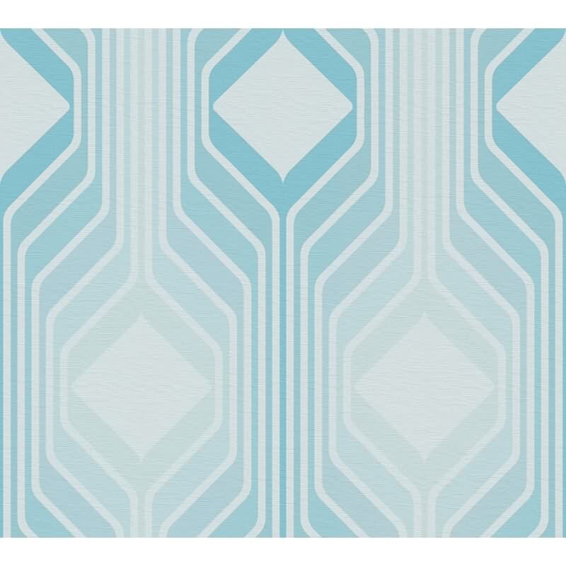 Retro-Tapete Geometrisch Blau Weiß - Mustertapete 70er Jahre - Vliestapete AS-Creation (395321)