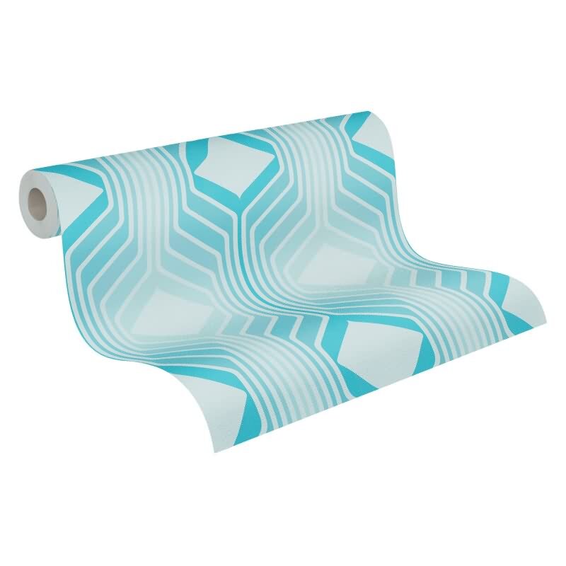 Retro-Tapete Geometrisch Blau Weiß - Mustertapete 70er Jahre - Vliestapete AS-Creation (395321)