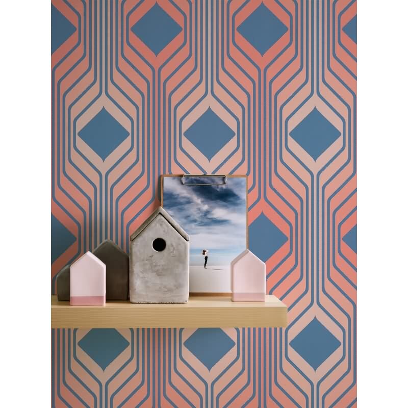Retro Tapete Geometrisch Blau Rosa - Muster Tapete 70er Jahre - Vlies Tapete AS-Creation (395322)