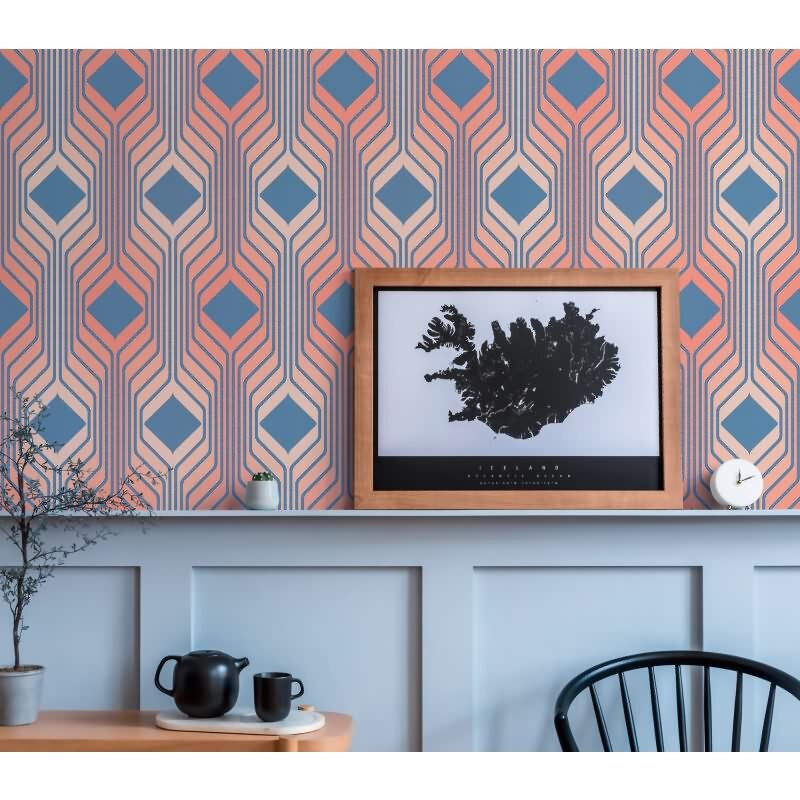 Retro Tapete Geometrisch Blau Rosa - Muster Tapete 70er Jahre - Vlies Tapete AS-Creation (395322)