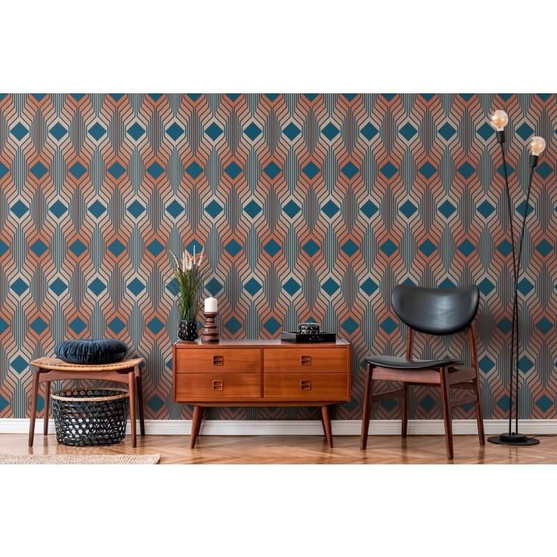 Retro Tapete Geometrisch Blau Rosa - Muster Tapete 70er Jahre - Vlies Tapete AS-Creation (395322)