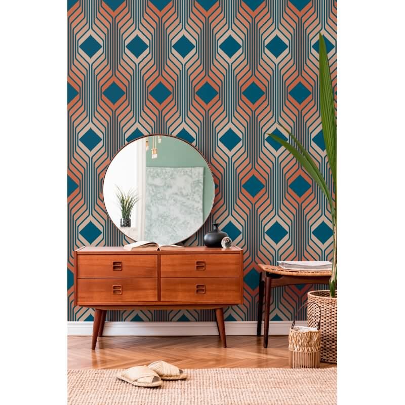 Retro Tapete Geometrisch Blau Rosa - Muster Tapete 70er Jahre - Vlies Tapete AS-Creation (395322)