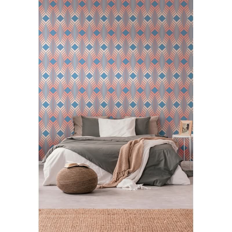 Retro Tapete Geometrisch Blau Rosa - Muster Tapete 70er Jahre - Vlies Tapete AS-Creation (395322)