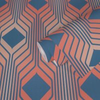 Retro Tapete Geometrisch Blau Rosa - Muster Tapete 70er...