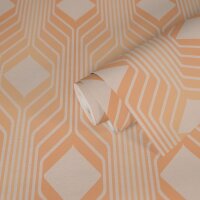 Retro-Tapete Geometrisch Apricot Creme - Mustertapete...