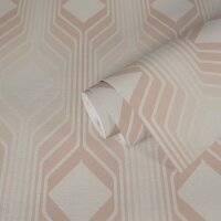 Retro Tapete Geometrisch Beige Wei&szlig; - Muster Tapete...