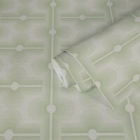 Retro-Tapete Geometrisch Gr&uuml;n Wei&szlig; -...