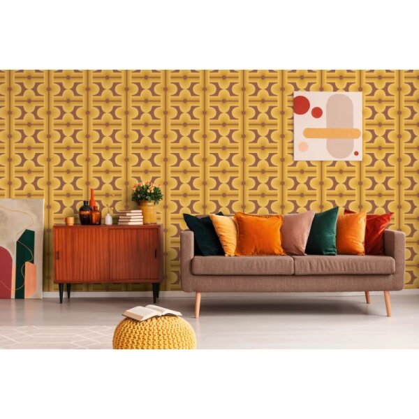 Retro-Tapete Geometrisch Gelb Braun - Mustertapete 70er Jahre - Vliestapete AS-Creation (395334)