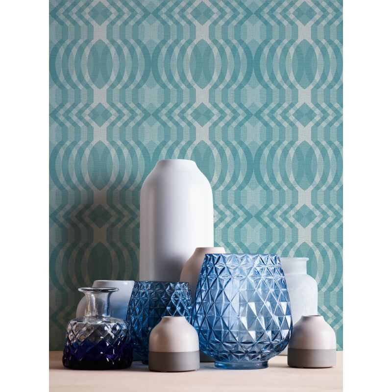 Retro Tapete Geometrisch Blau Weiß - Muster Tapete 70er Stil - Vliestapete modern AS-Creation (395342)