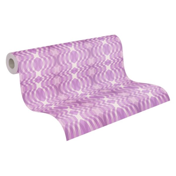 Retro-Tapete Geometrisch Flieder Weiß - Mustertapete 70er Look - Vliestapete modern AS-Creation (395343)