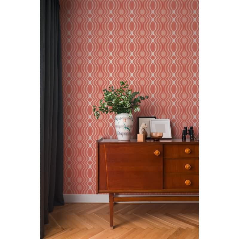 Retro Tapete Geometrisch Koralle Weiß - Mustertapete 70er Look - Vlies Tapete modern AS-Creation (395344)