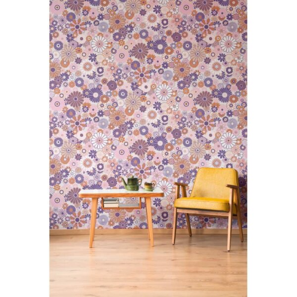 Blumen-Tapete Retro Violett Orange Rosa - Muster Tapete 70er Jahre - Vliestapete AS-Creation (395351)