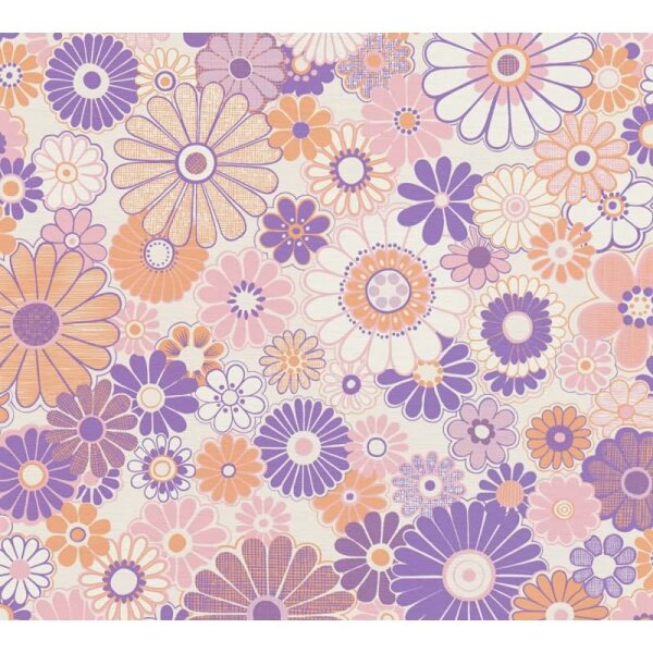 Blumen-Tapete Retro Violett Orange Rosa - Muster Tapete 70er Jahre - Vliestapete AS-Creation (395351)