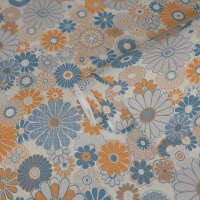 Blumen-Tapete Retro Blau Orange Beige - Mustertapete 70er...