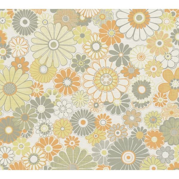 Blumen Tapete Retro Gelb Orange Grün - Muster Tapete 70er Jahre - Vliestapete AS-Creation (395353)