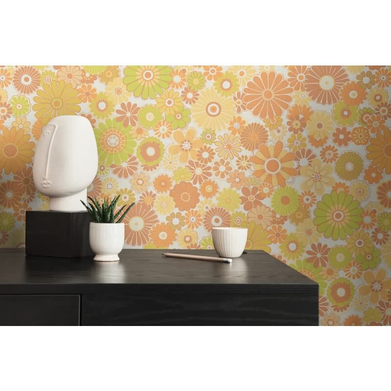 Blumen-Tapete Retro Grün Braun Gelb - Mustertapete 70er Jahre - Vliestapete AS-Creation (395355)