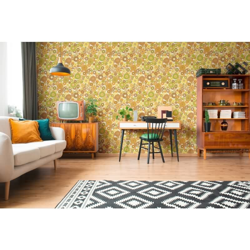 Blumen-Tapete Retro Grün Braun Gelb - Mustertapete 70er Jahre - Vliestapete AS-Creation (395355)