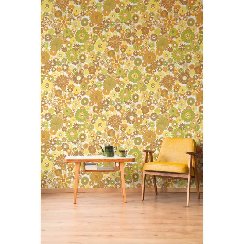 Blumen-Tapete Retro Grün Braun Gelb - Mustertapete 70er Jahre - Vliestapete AS-Creation (395355)