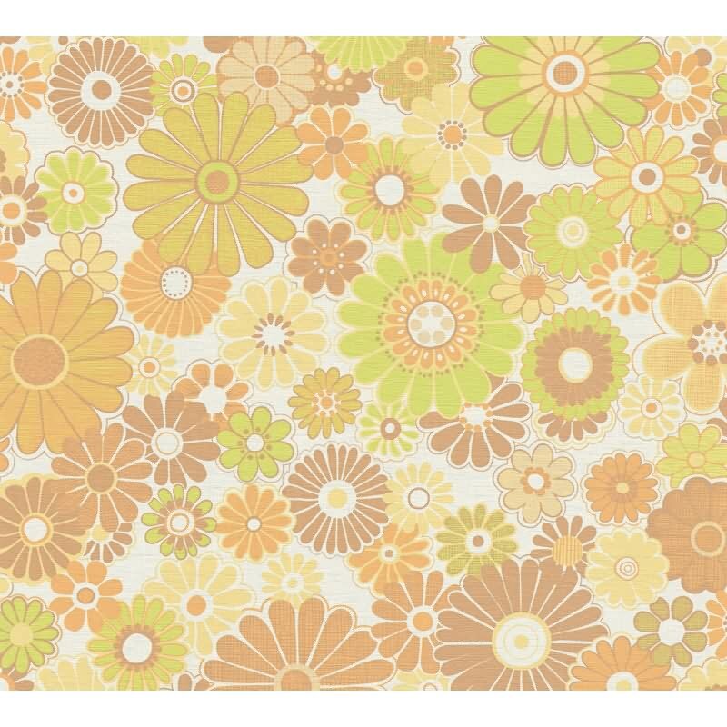 Blumen-Tapete Retro Grün Braun Gelb - Mustertapete 70er Jahre - Vliestapete AS-Creation (395355)