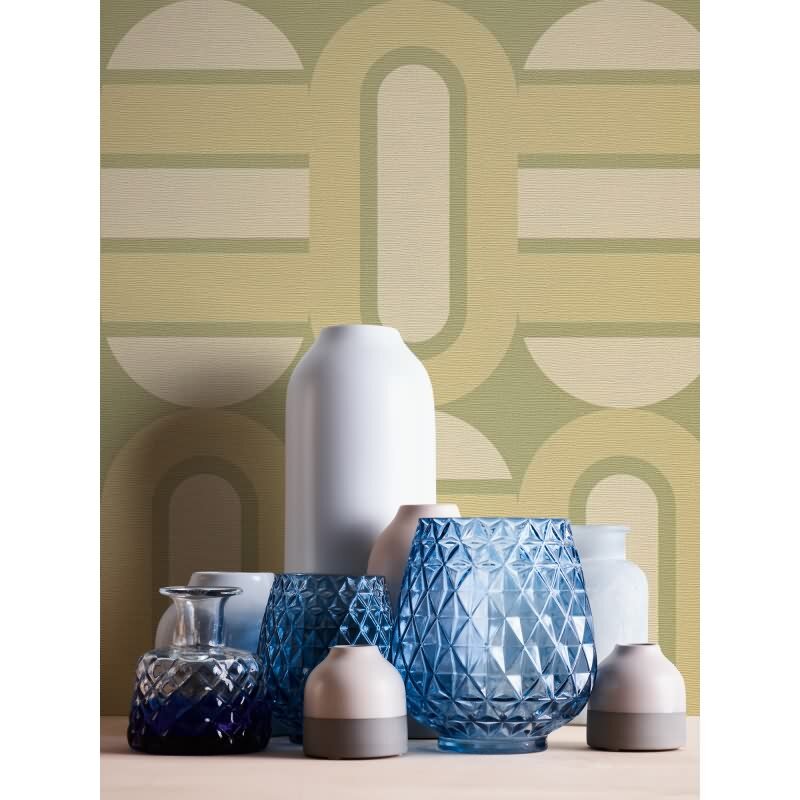 Retro Tapete Geometrisch Grün Beige - Vlies Tapete mit 70er Jahre Muster AS-Creation (395361)