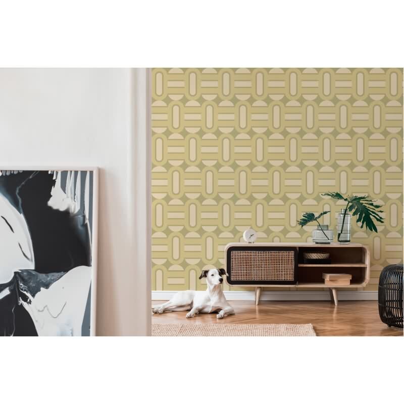 Retro Tapete Geometrisch Grün Beige - Vlies Tapete mit 70er Jahre Muster AS-Creation (395361)