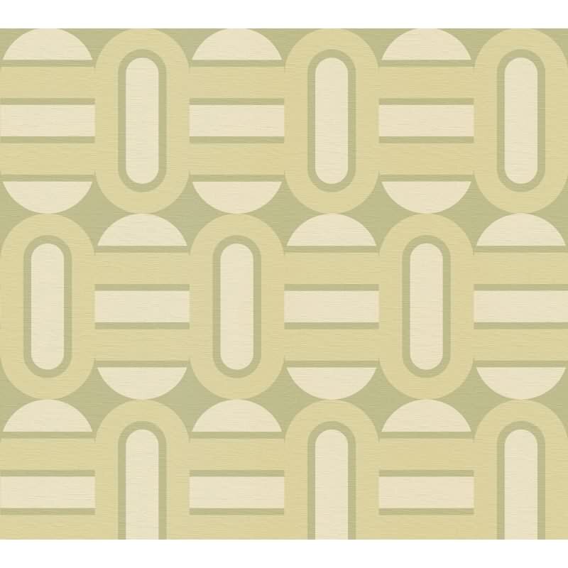 Retro Tapete Geometrisch Grün Beige - Vlies Tapete mit 70er Jahre Muster AS-Creation (395361)