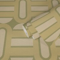 Retro Tapete Geometrisch Gr&uuml;n Beige - Vlies Tapete...