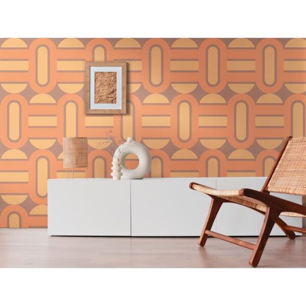 Retro-Tapete Geometrisch Braun Gelb Orange - Vliestapete mit 70er Jahre Muster AS-Creation (395362)