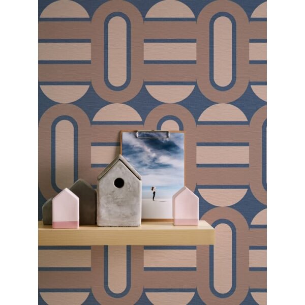 Retro Tapete Geometrisch Blau Braun Beige - Vlies Tapete im 70er Look AS-Creation (395363)