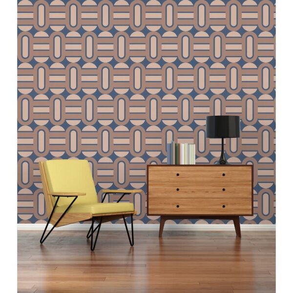 Retro Tapete Geometrisch Blau Braun Beige - Vlies Tapete im 70er Look AS-Creation (395363)