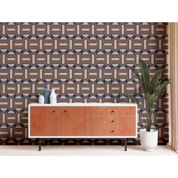 Retro Tapete Geometrisch Blau Braun Beige - Vlies Tapete im 70er Look AS-Creation (395363)