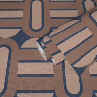 Retro Tapete Geometrisch Blau Braun Beige - Vlies Tapete...