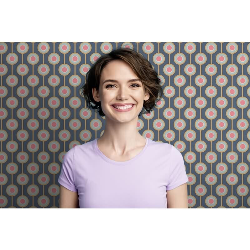 Retro-Tapete Kreismuster Dunkelblau Rosa Gelb - Vliestapete 70er Jahre AS-Creation (395371)